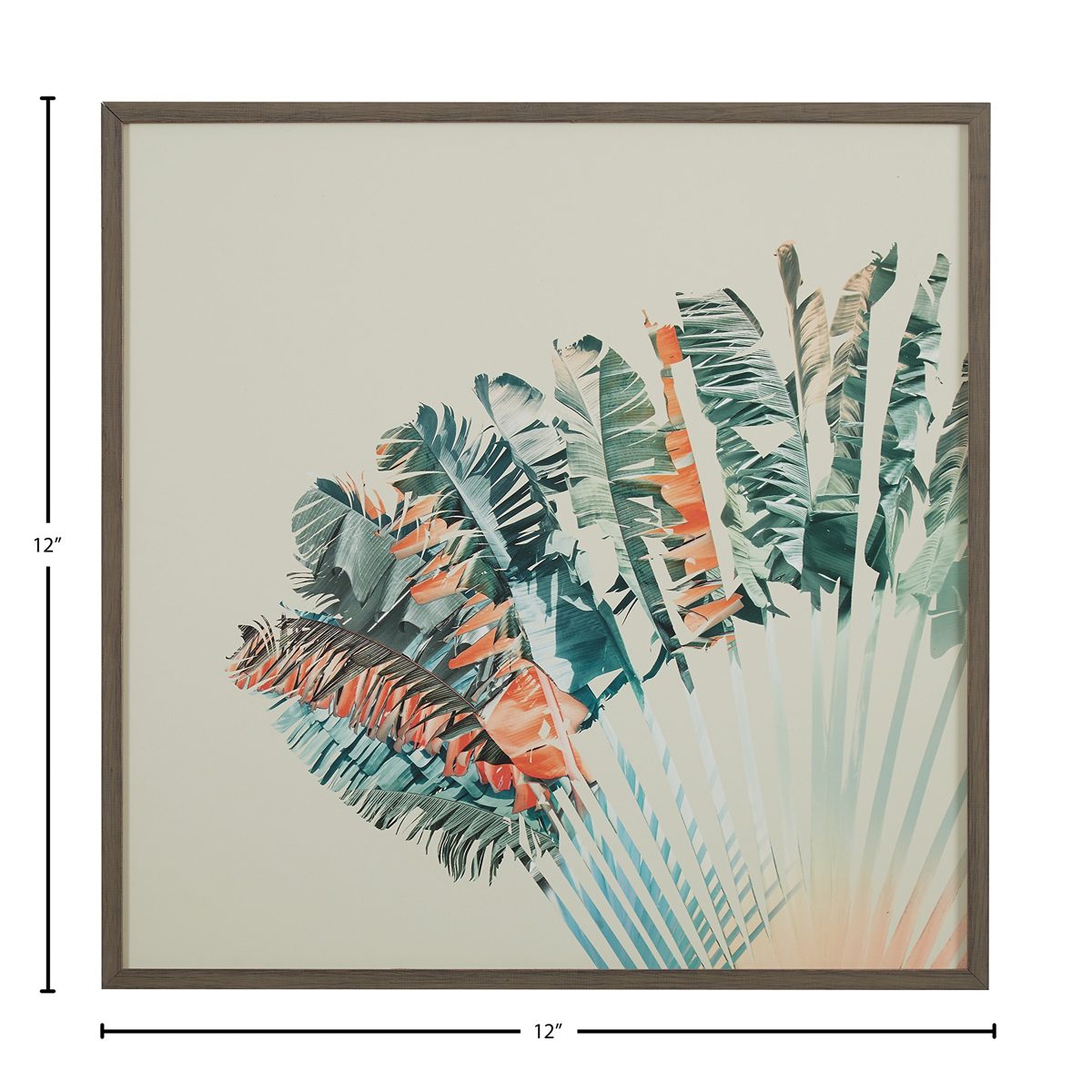 Amazon Brand – Stone & Beam Modern Turquoise and Orange Palm Print in Gray Frame Wall Art, 12" x 12"