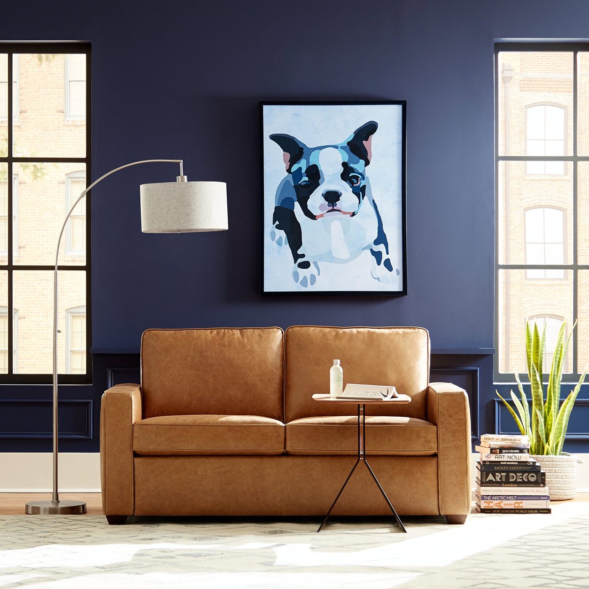 Modern Abstract Puppy Black, White and Pink Print Wall Art in Black Frame