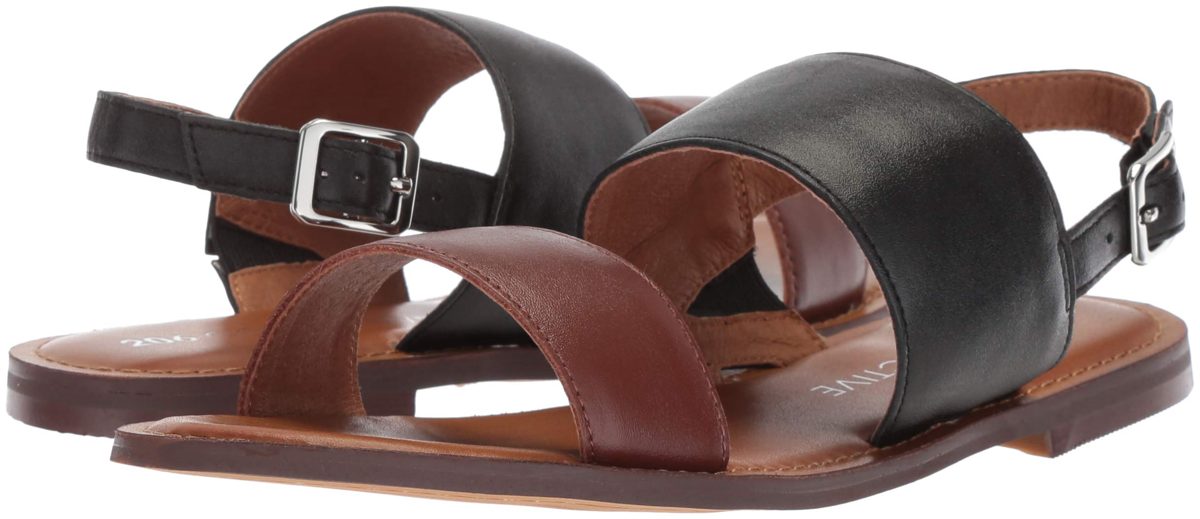 206 Collective Amazon Brand Women's Cedar Casual Double Band Sandal, Cognac/Black Leather, 8 B US
