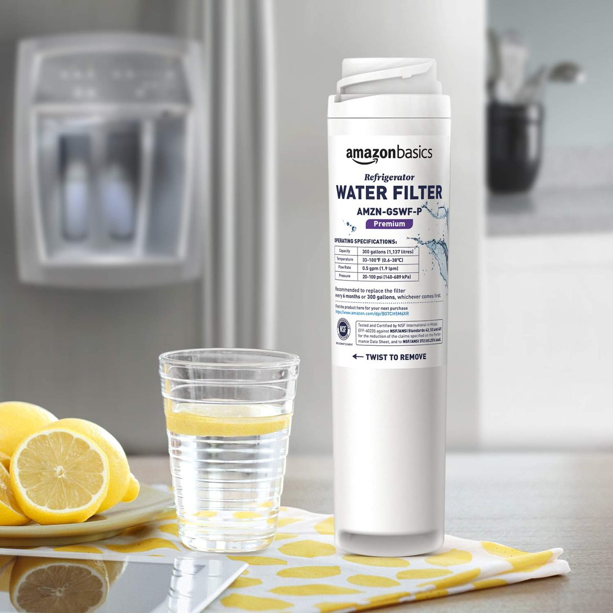 AmazonBasics Replacement GE GSWF Refrigerator Water Filter Cartridge - Premium Filtration