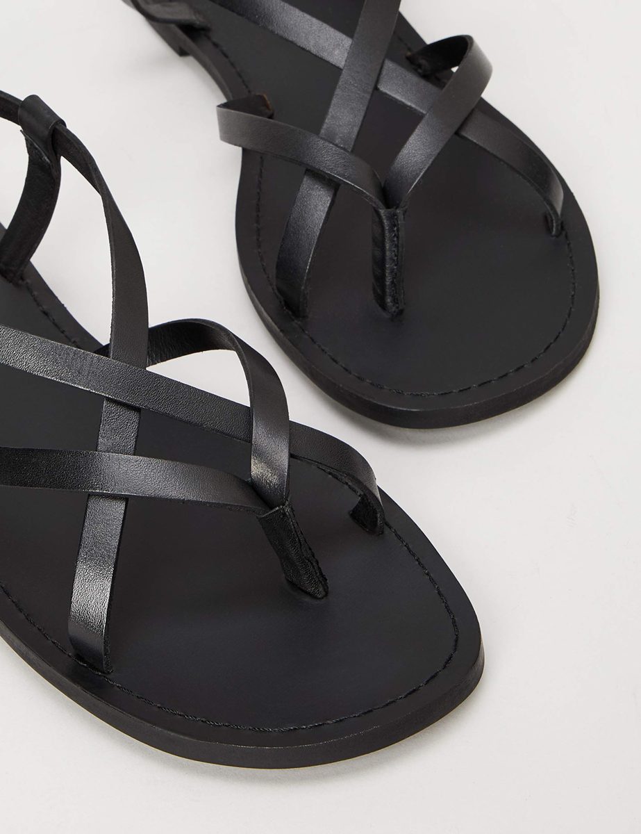 find. Women's Leather Strappy Gladiator Open Toe Sandals, Black, 10