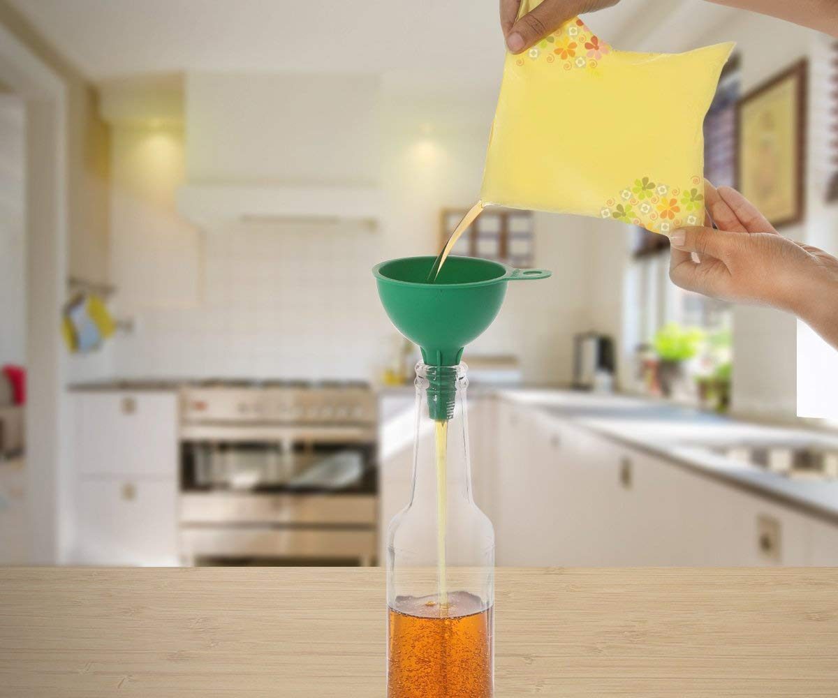 (Renewed) Amazon Brand - Solimo Silicone Rubber Funnel for Kitchen, Set of 2, Green