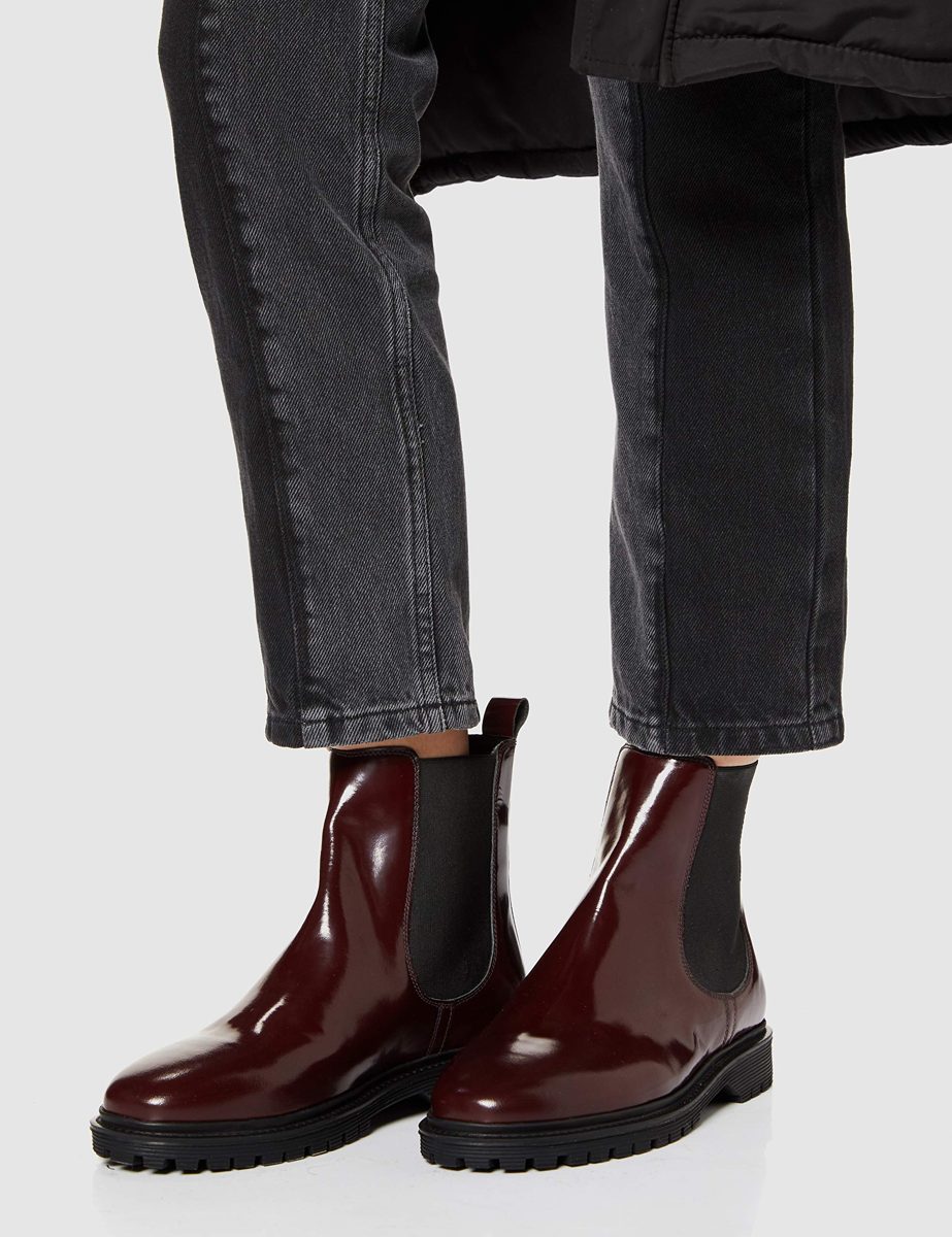 find. Women's Chunky Sole Leather, Red, 6 UK