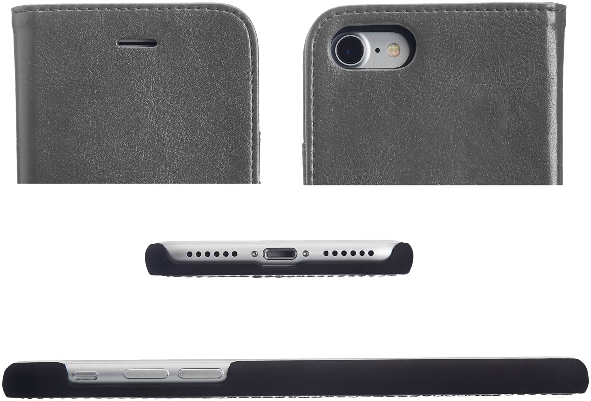 AmazonBasics iPhone Case, Freely-Removable Synthetic Leather One-Piece Wallet-Style Case, dk grey