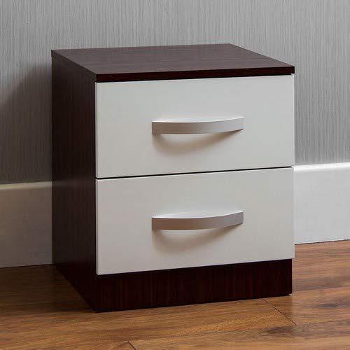 Amazon Brand - Movian High Gloss 2 Drawer Bedside Cabinet, White and Walnut, 47 x 40 x 36 cm
