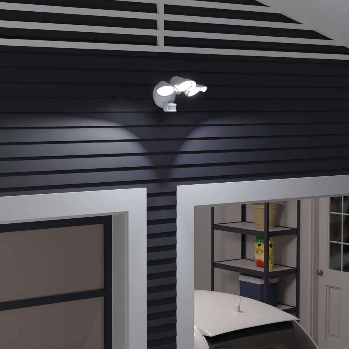 AmazonBasics 60W Waterproof LED Outdoor Motion Sensor Security Light with 3 Adjustable Heads, Up to 240° Detection Angle, 6000 Lumen, ETL Certified