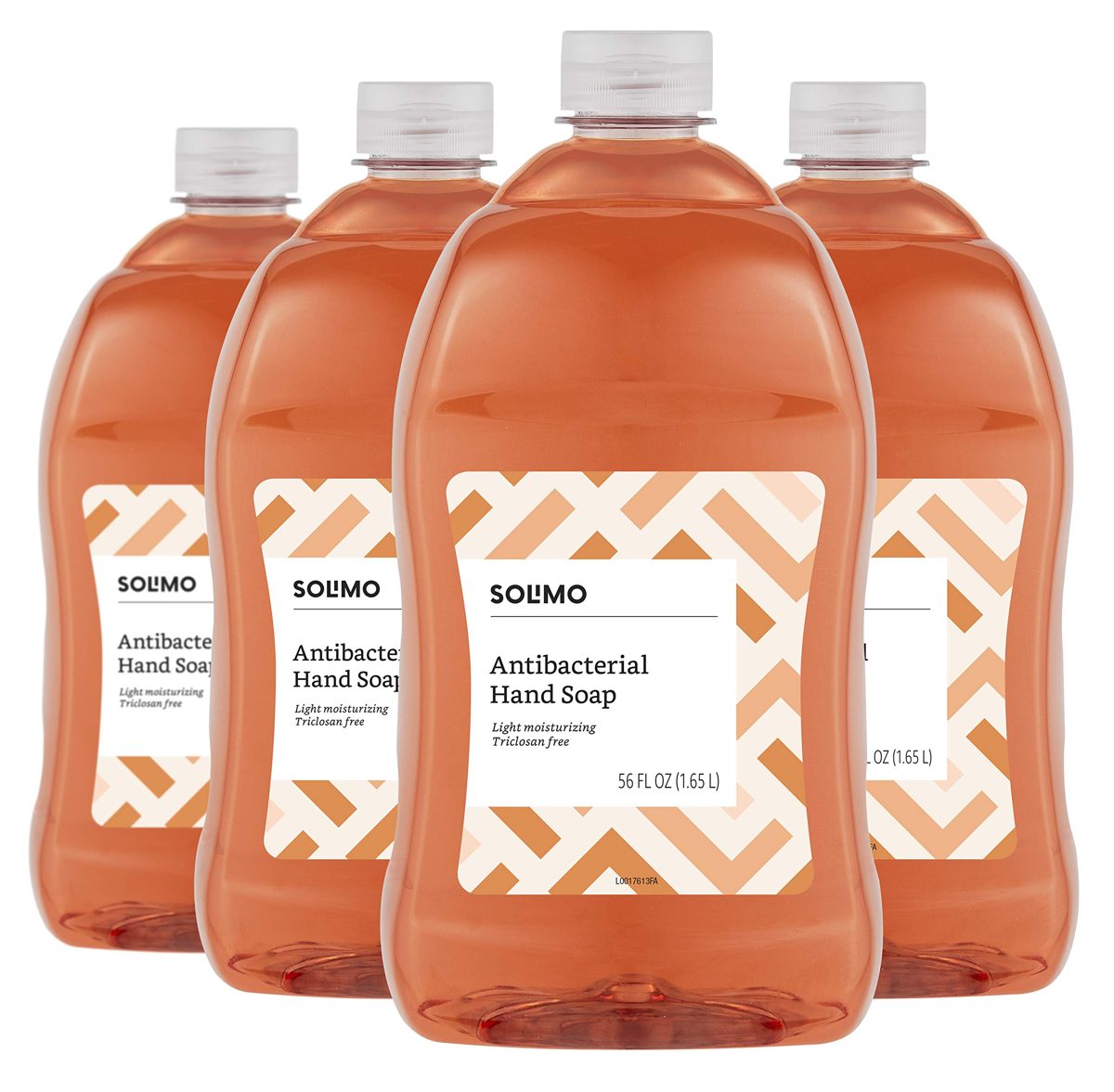 Amazon Brand - Solimo Antibacterial Liquid Hand Soap Refill, Light Moisturizing, Triclosan Free, 56 Fluid Ounce (Pack of 4) & Solimo Tall Kitchen Drawstring Trash Bags, 13 Gallon, 120 Count