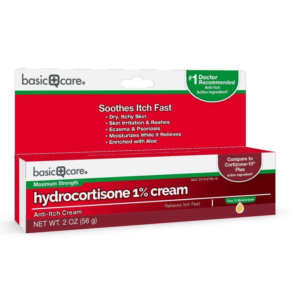 Basic Care Hydrocortisone 1% Anti-Itch Cream Plus 10 Moisturizers, 2 Ounces