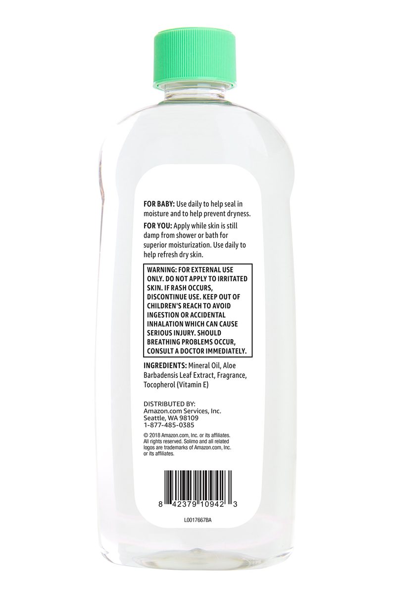 Amazon Brand - Solimo Baby Oil with Aloe Vera & Vitamin E, 20 Fluid Ounces