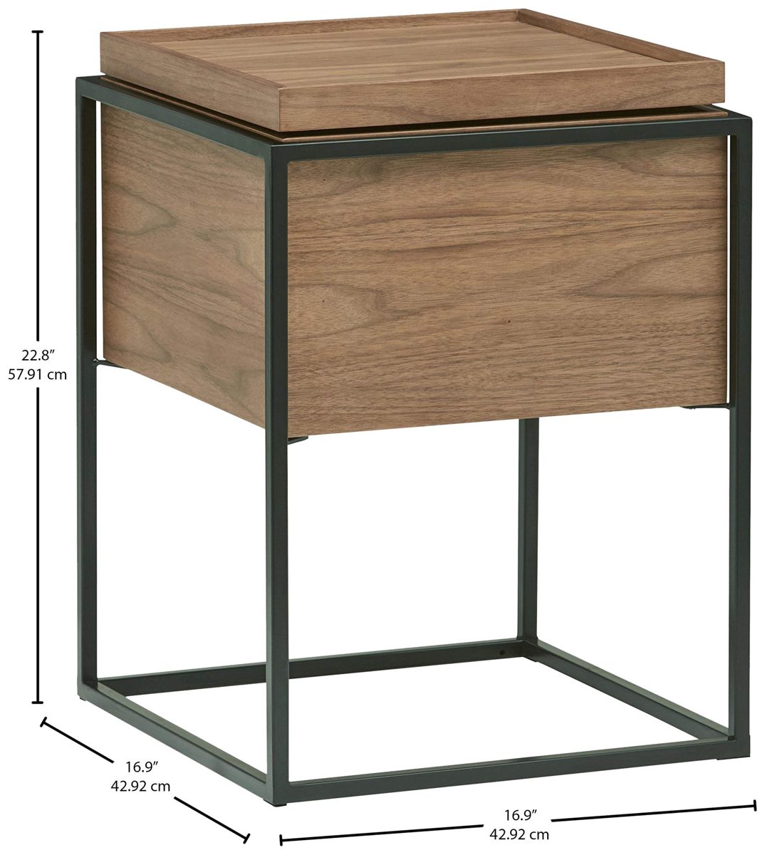 Amazon Brand – Rivet Axel Lid Storage Wood and Metal Side End Table Nightstand, Walnut