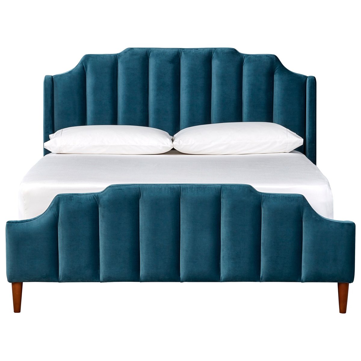 Rivet Gwyneth Mid-Century Velvet Bed Frame with Headboard