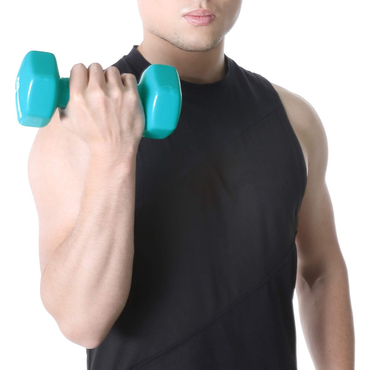 AmazonBasics Vinyl 9 Pound Dumbbells - Set of 2, Light Blue