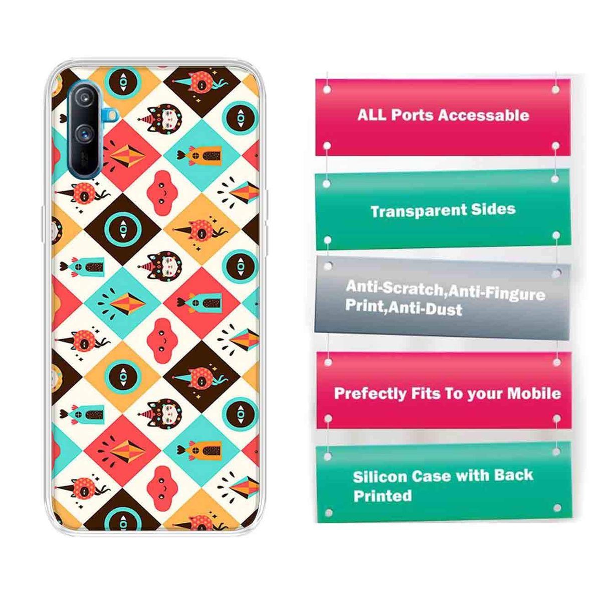 Amazon Brand - Solimo Designer Multicolor Colorful Symbol Pattern Printed Soft Back Case Mobile Cover for Realme C3