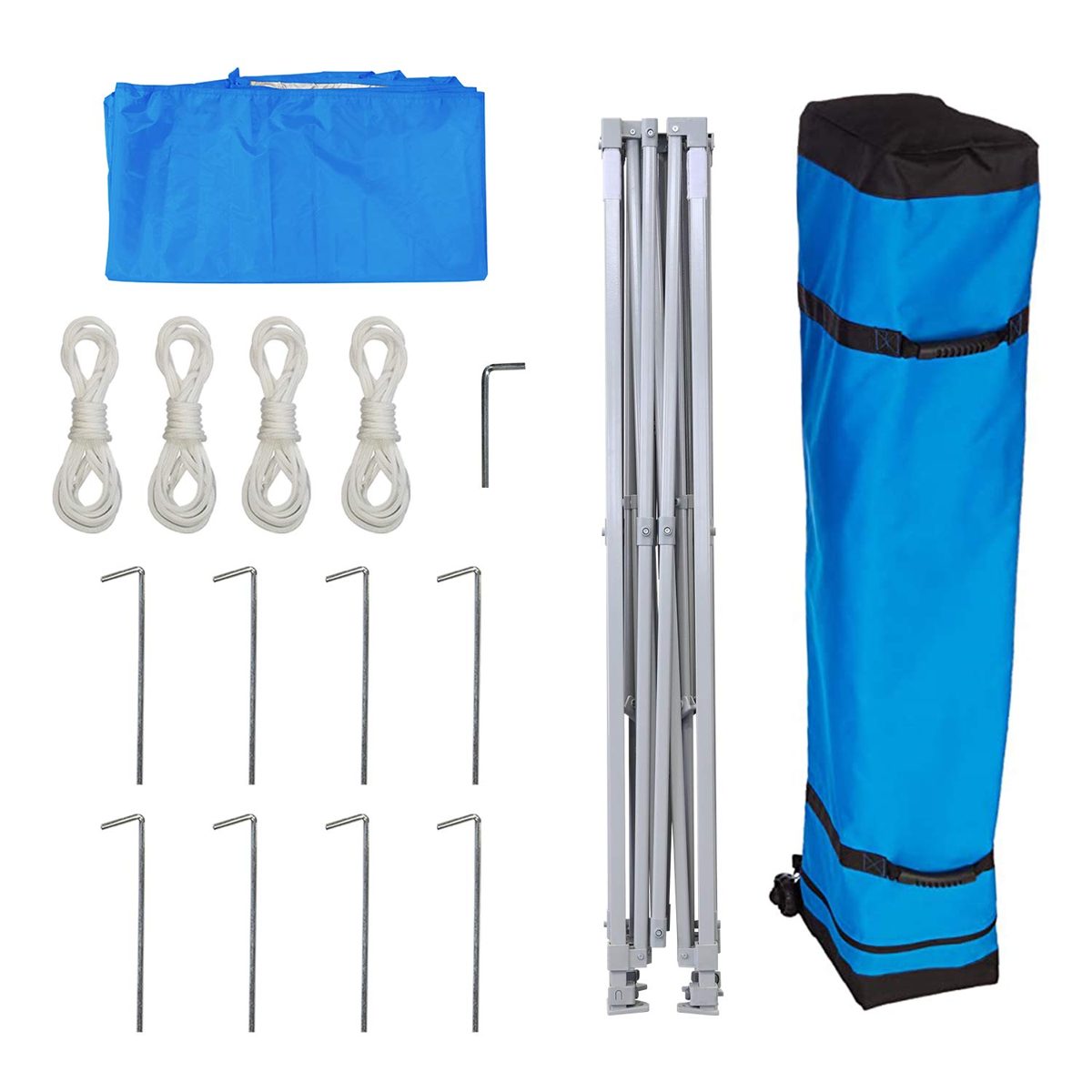 AmazonBasics Outdoor One-push Pop Up Canopy, 8ft x 8ft Top Slant Leg with Wheeled Carry, Blue