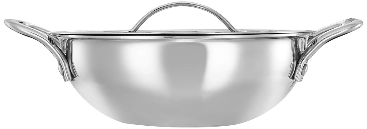 Amazon Brand - Solimo Tri-ply Stainless Steel Induction Base Kadhai with Steel lid (20cm, 1.75L)
