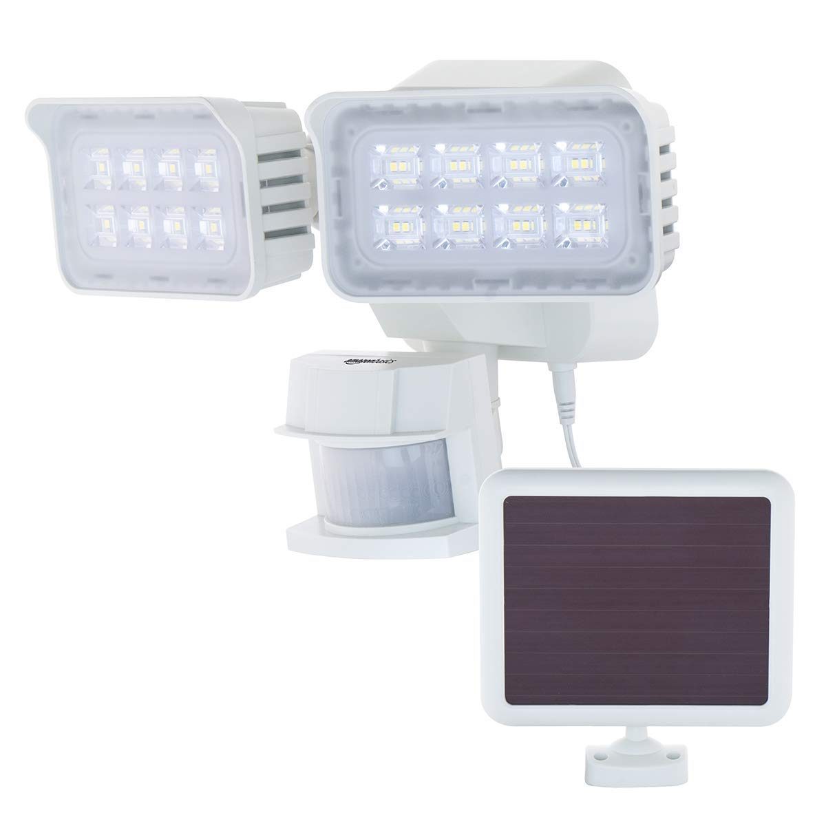 AmazonBasics Waterproof LED Solar-powered Outdoor Security Light with Motion Sensor and 2 Adjustable Heads, Wide Angle Illumination, 1500 Lumen