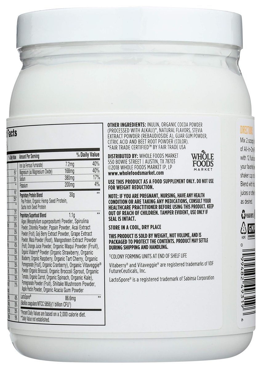 WHOLE FOODS MARKET Chocolate Protein Powder, 18 OZ