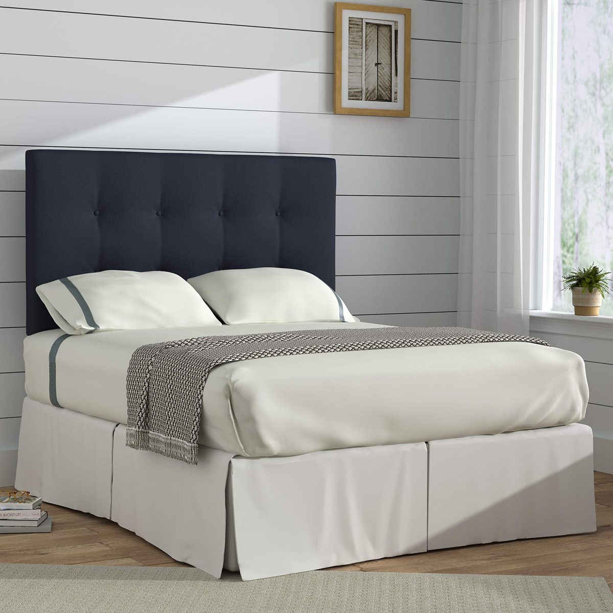 Stone & Beam Canton Queen Button-Tufted Headboard, 64"W, Indigo