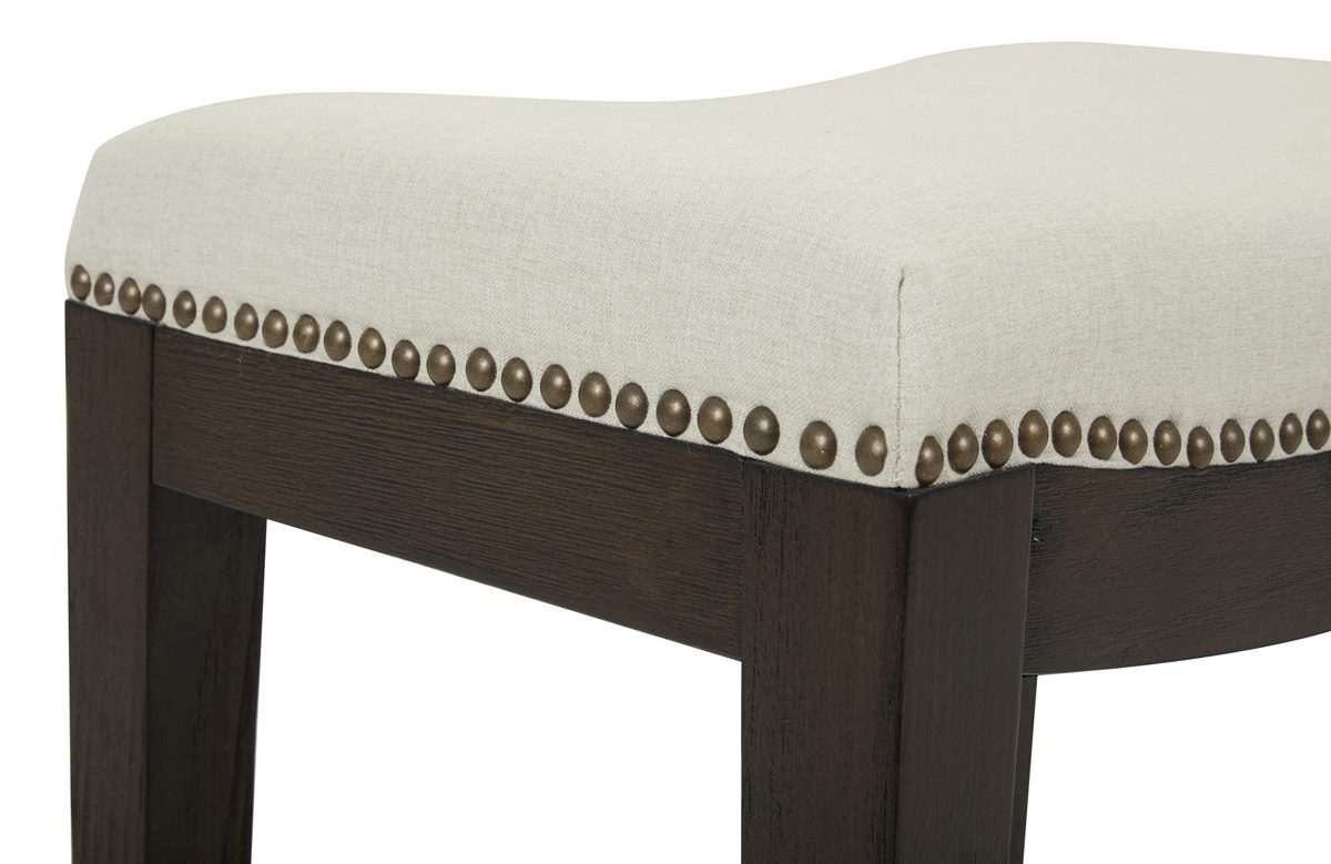 Amazon Brand – Stone & Beam Elden Nailhead-Trim Saddle Kitchen Counter Height Backless Stool, 26"H, Chalk