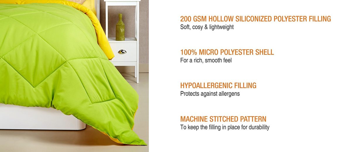 Amazon Brand - Solimo Microfiber Reversible Comforter, Double (Olive Green & Cheery Yellow, 200 GSM)