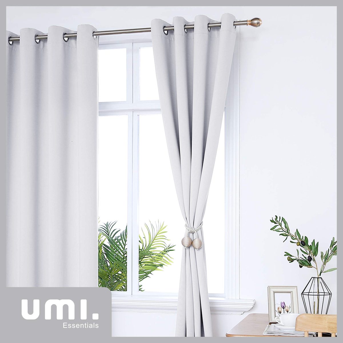 UMI by Amazon Eyelet Blackout Curtains Thermal Insulated Decorative Curtains 55 x 94 Inch Greyish White 2 Panels