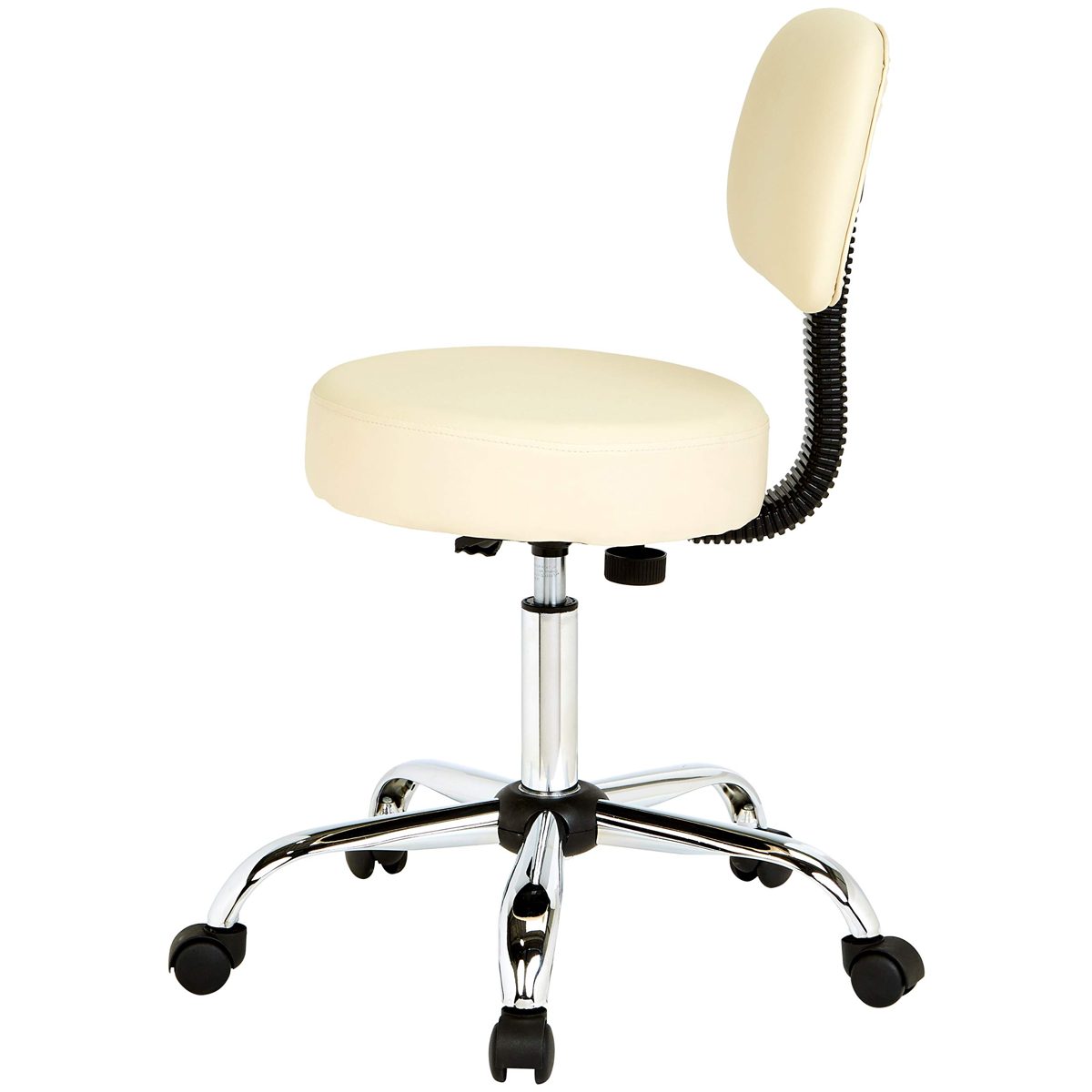 AmazonBasics Multi-Purpose Adjustable Office Drafting Spa Stool with Back Cushion and Wheels - Beige
