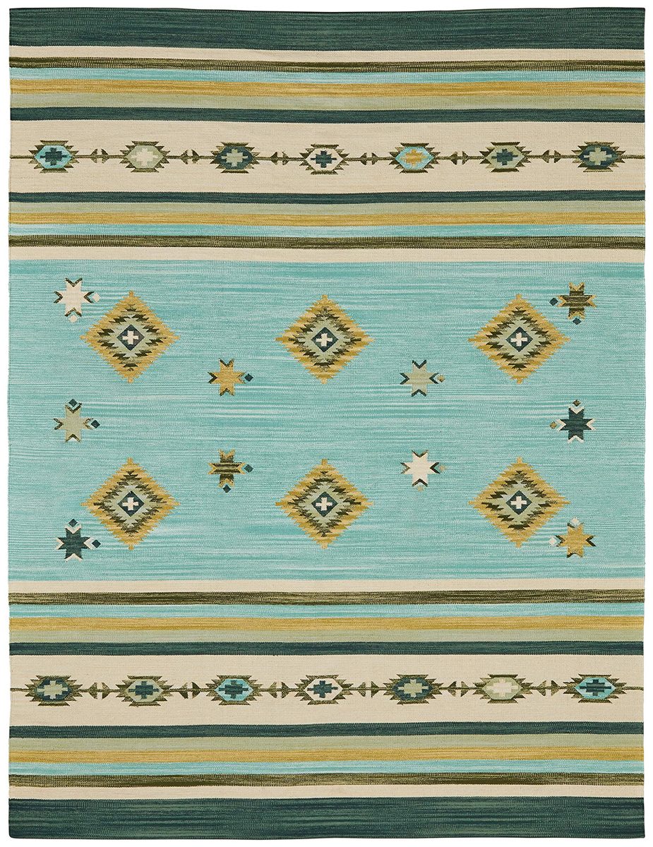 Amazon Brand – Stone & Beam Casual Geometric Cotton Area Rug, 8 x 10 Foot, Flatweave, Blue, Grey, Ivory