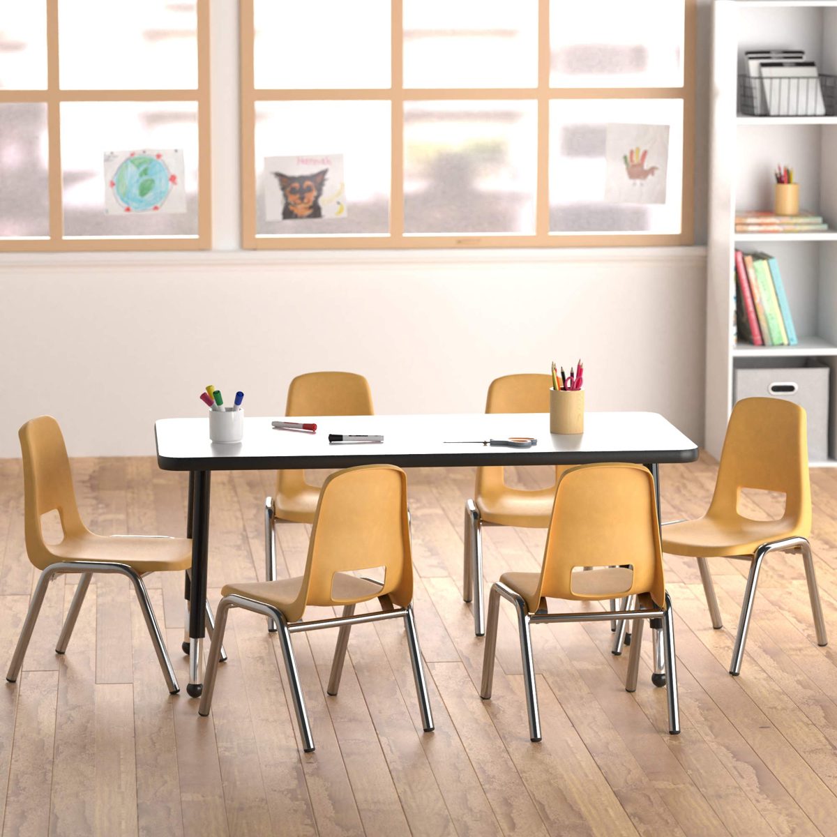 AmazonBasics 12 Inch School Classroom Stack Chair, Chrome Legs, Yellow, 6-Pack