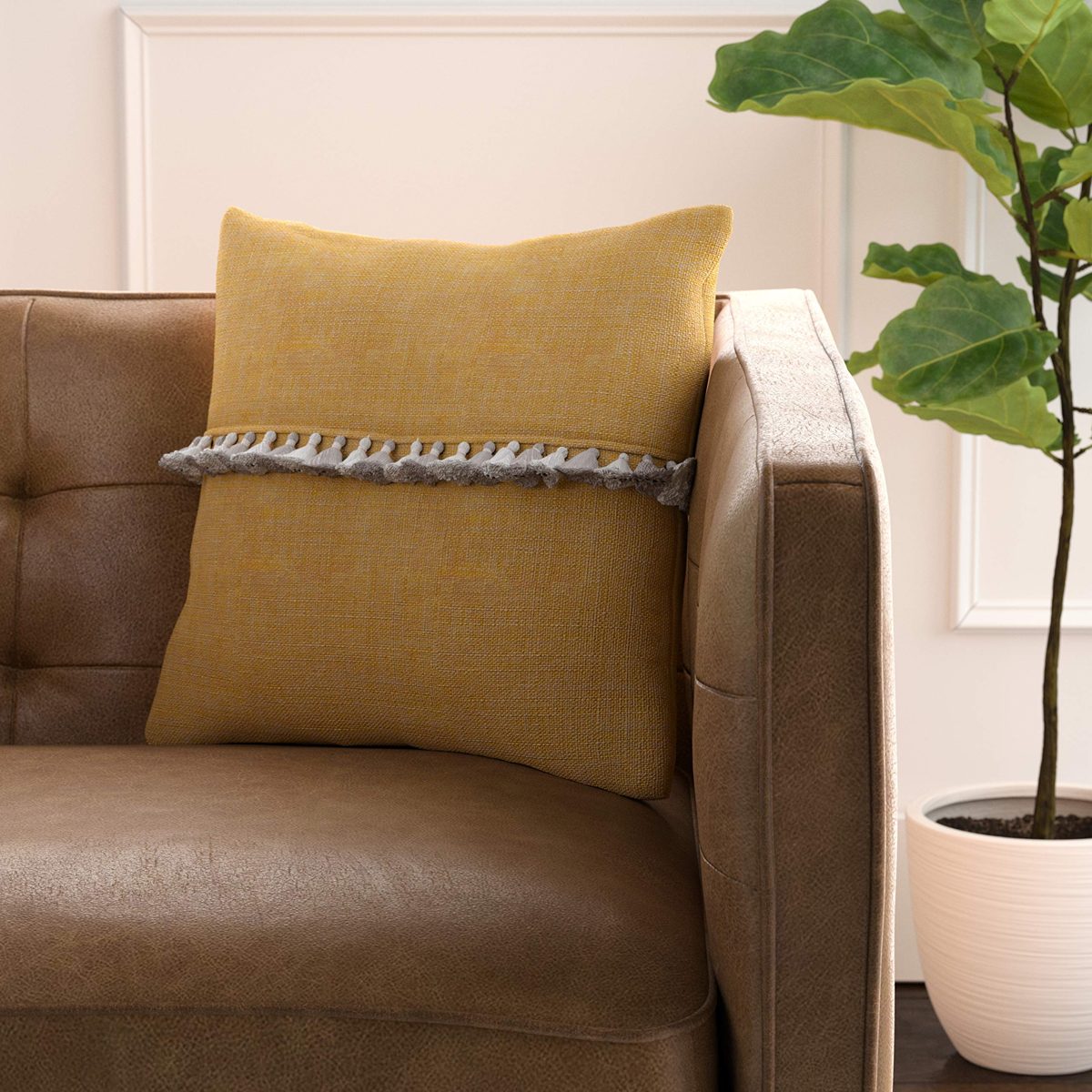 Amazon Brand – Rivet Contemporary Tassel Throw Pillow - 17 x 17 Inch, Mustard