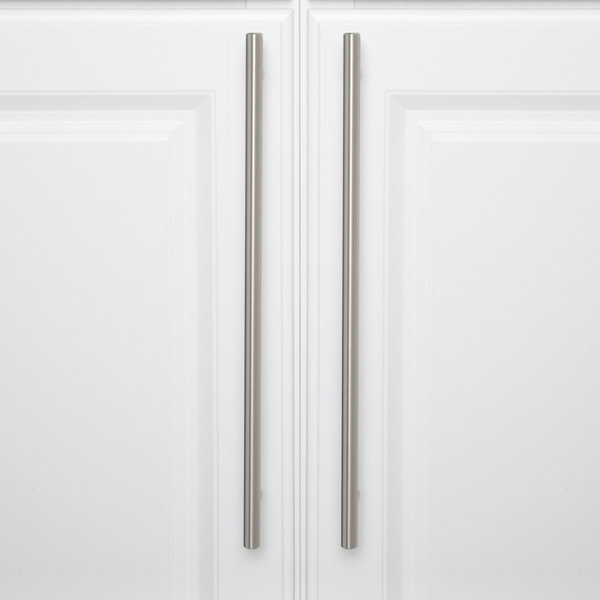 AmazonBasics Euro Bar Cabinet Handle (1/2" Diameter), 15" Length (12.63" Hole Center), Satin Nickel, 10-Pack