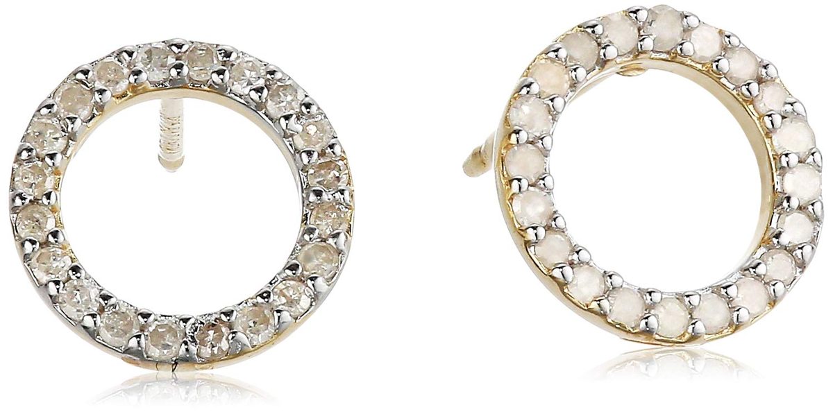 18K Yellow Gold Plated Sterling Silver Diamond Circle Earrings (1/5 cttw, I-J, I3)