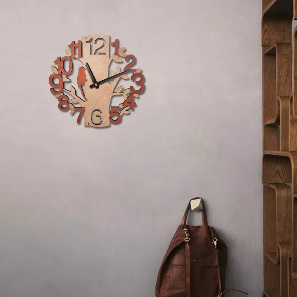 Umi.Essentials Silent Wall Clock Tree with Bird Design Wooden Clock Diameter 28.5 cm