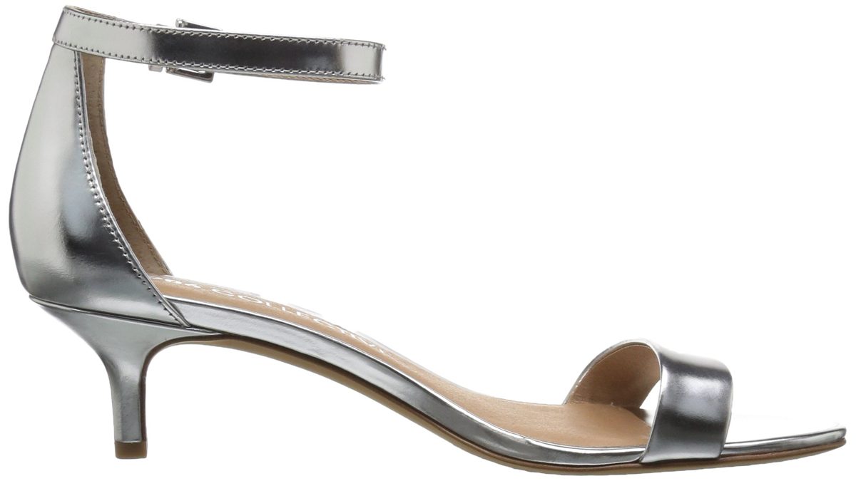 Amazon Brand - 206 Collective Women's Eve Stiletto Heel Dress Sandal-Low Heeled, silver mirror leather, 7 B US