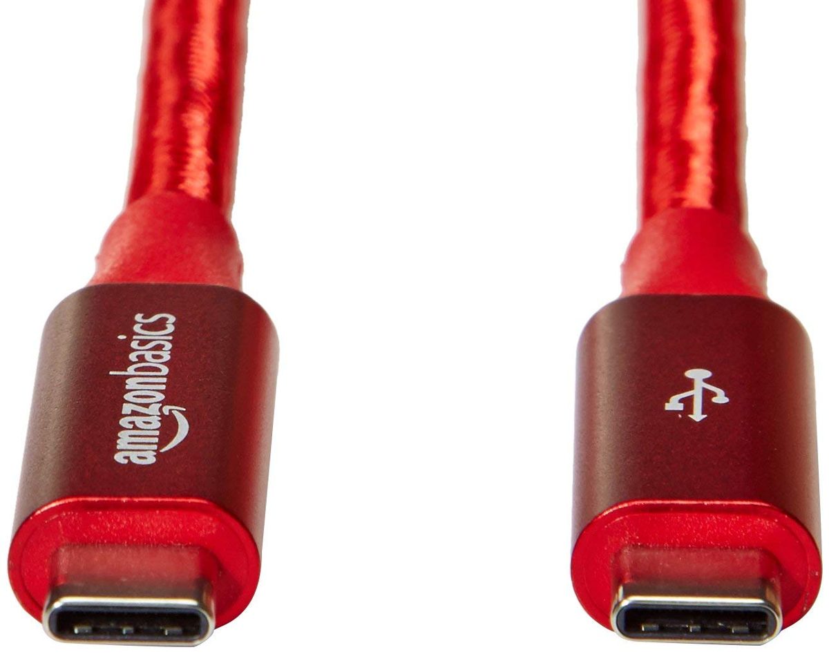 AmazonBasics Double Braided Nylon USB-C to USB-C 3.1 Gen 2 Cable with Power Delivery (10 Gbps) | 3 feet, Red (Renewed)