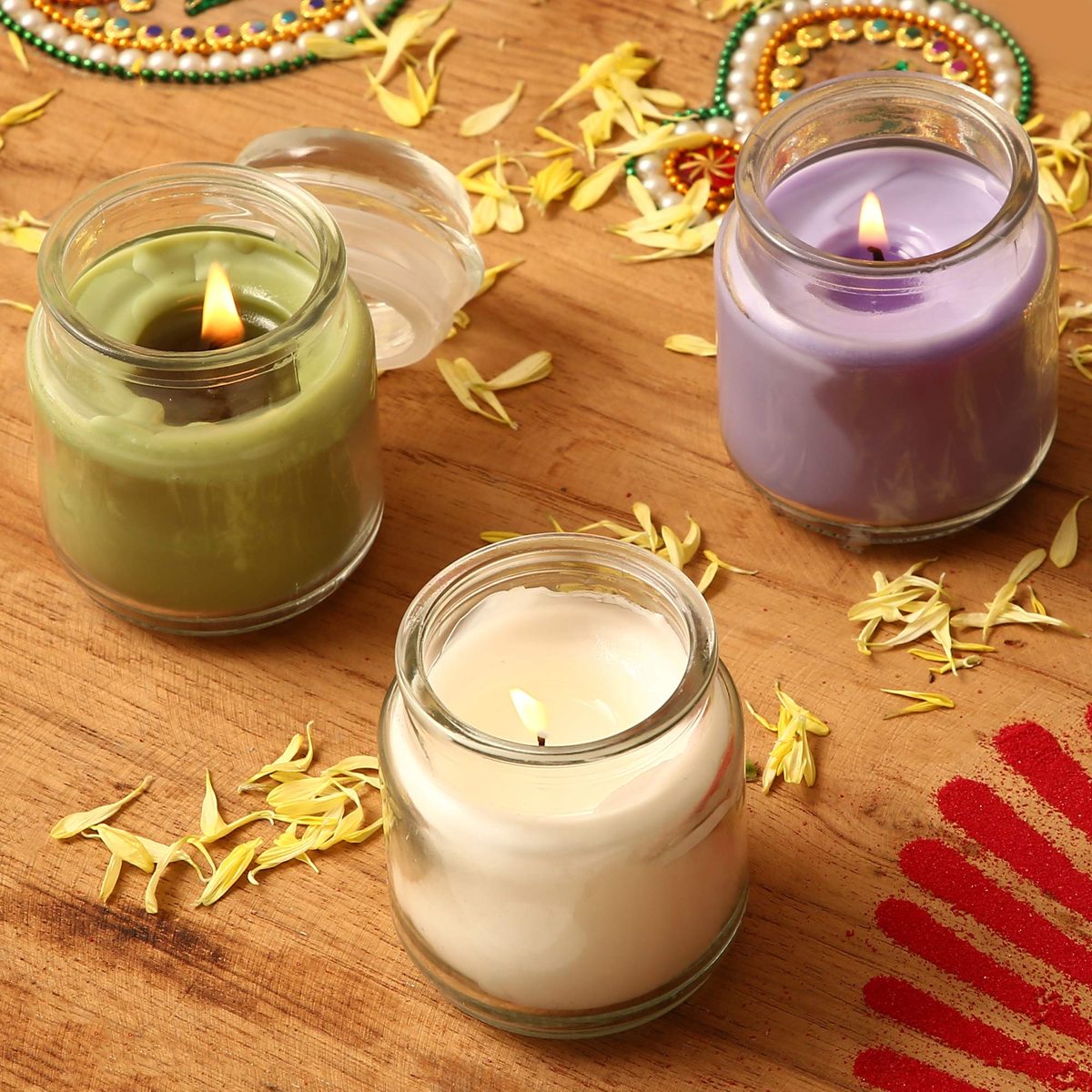 Amazon Brand - Solimo 3 Oz Jar Candles, Pack of 3 (Scented - Jasmine, Lavender &Â Lemon Grass)