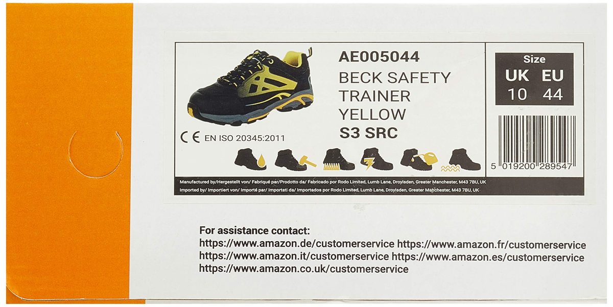 AmazonCommercial Steel Toe Cap Safety Shoes for Men Women Protective Industrial Trainers Work Shoes for Construction Site Black/Yellow Size 46