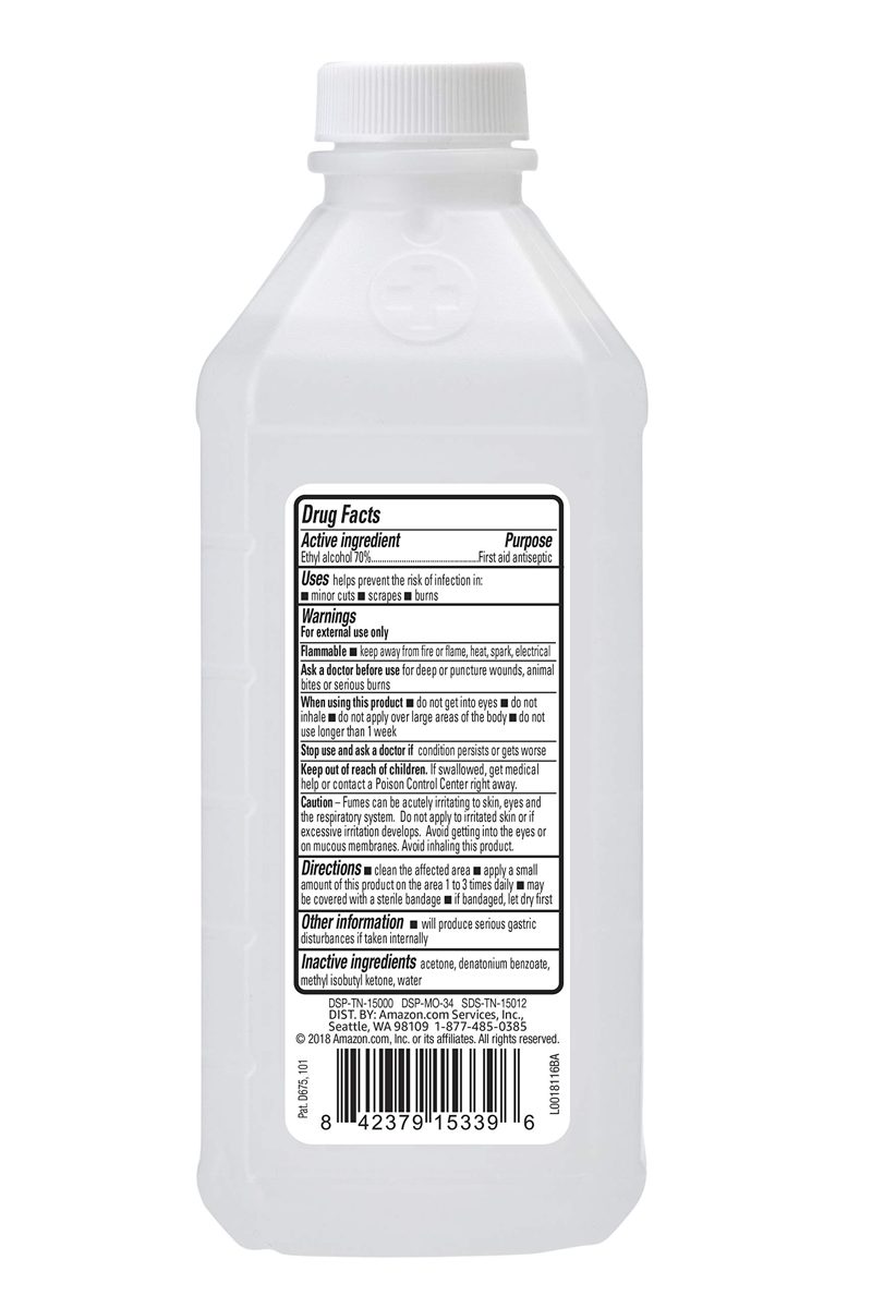 Amazon Brand - Solimo 70% Ethyl Rubbing Alcohol First Aid Antiseptic, 16 Fluid Ounces (Pack of 12)