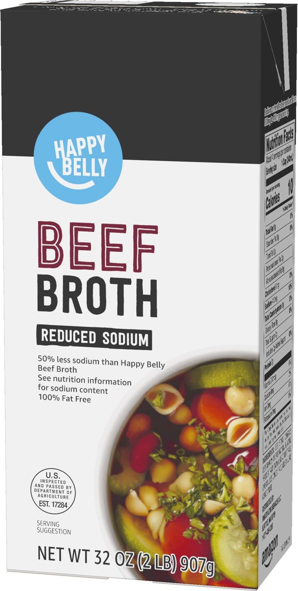 Amazon brand - Happy Belly Reduced Sodium Beef Broth, 32 Ounce