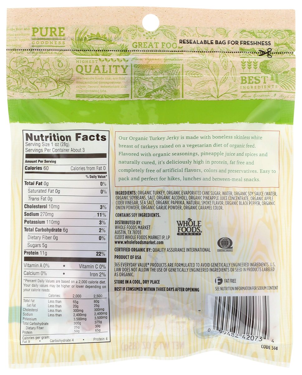 365 Everyday Value, Organic Turkey Jerky, Teriyaki Flavor, 3 oz