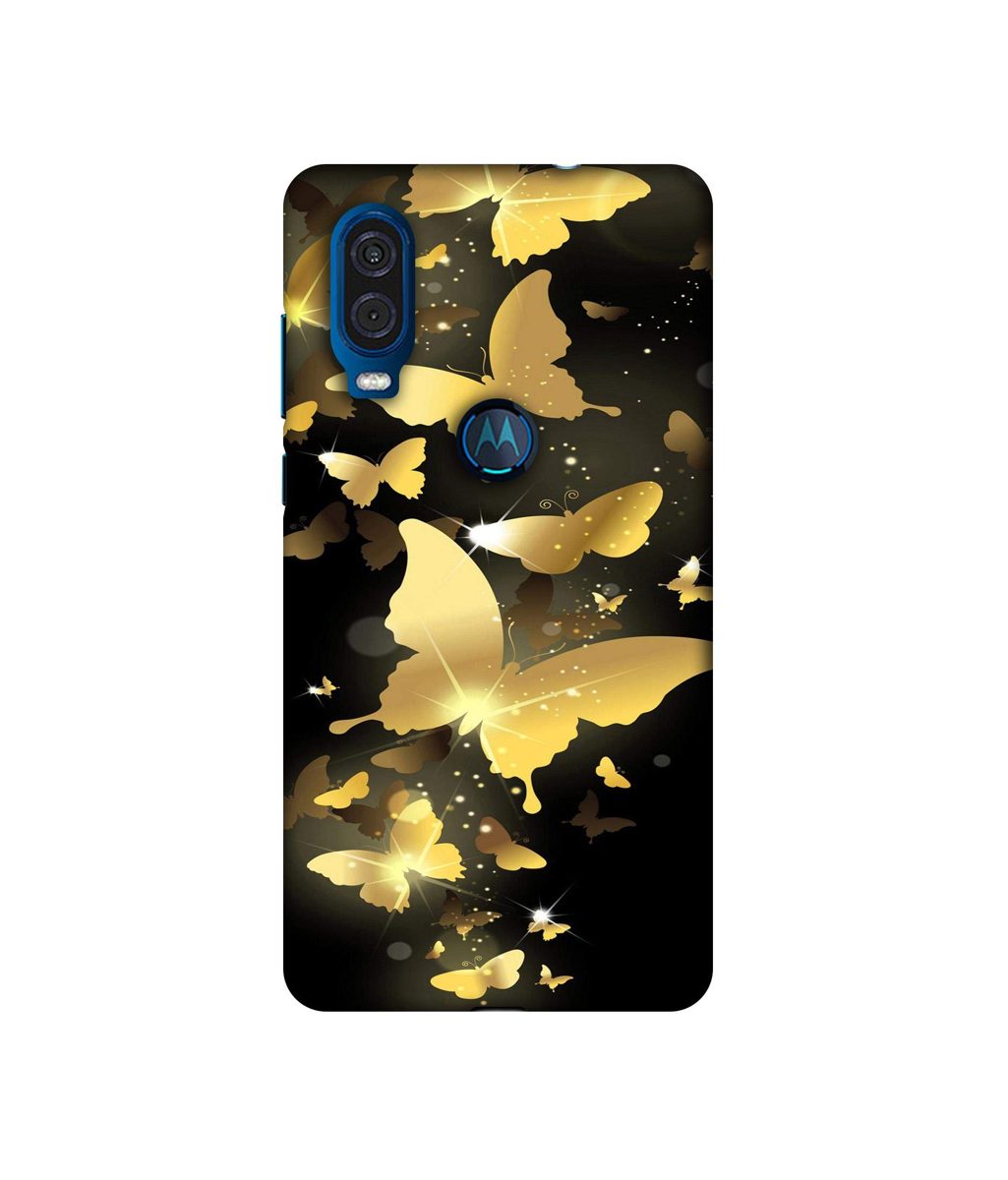 Amazon Brand - Solimo Designer Golden Butterfly Pattern 3D Printed Hard Back Case Mobile Cover for Motorola One Vision