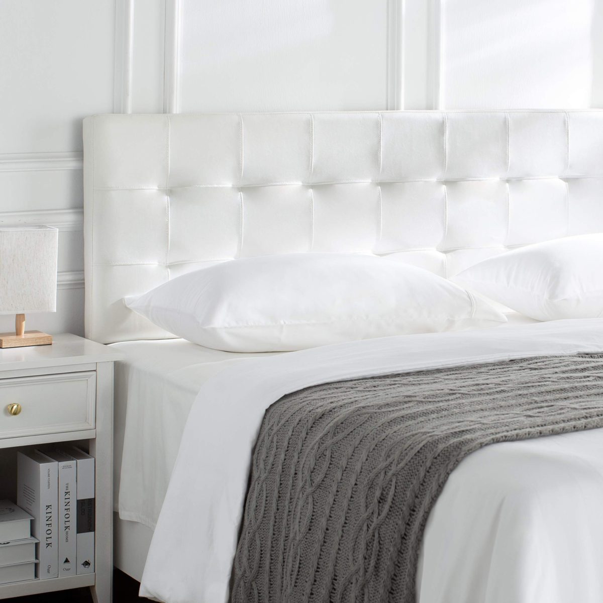 AmazonBasics Modern Tufted Vinyl Upholstered Headboard - Full, White