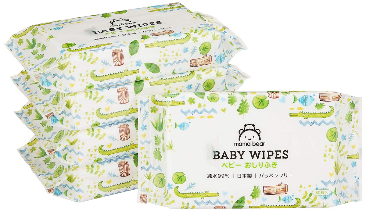(Amazon Brand) Mama Bear Baby Wipes Pure Water 99% 80 Sheets x 5 Pieces (400 Sheets) Made in Japan Paraben Free