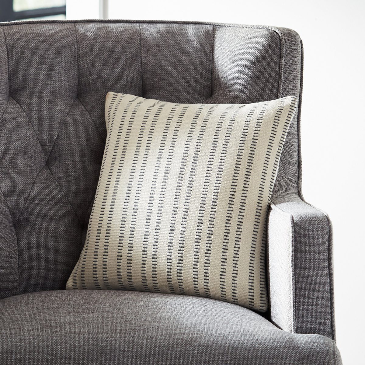 Amazon Brand – Stone & Beam French Laundry Stripe Decorative Throw Pillow, 17" x 17", Ivory, Grey