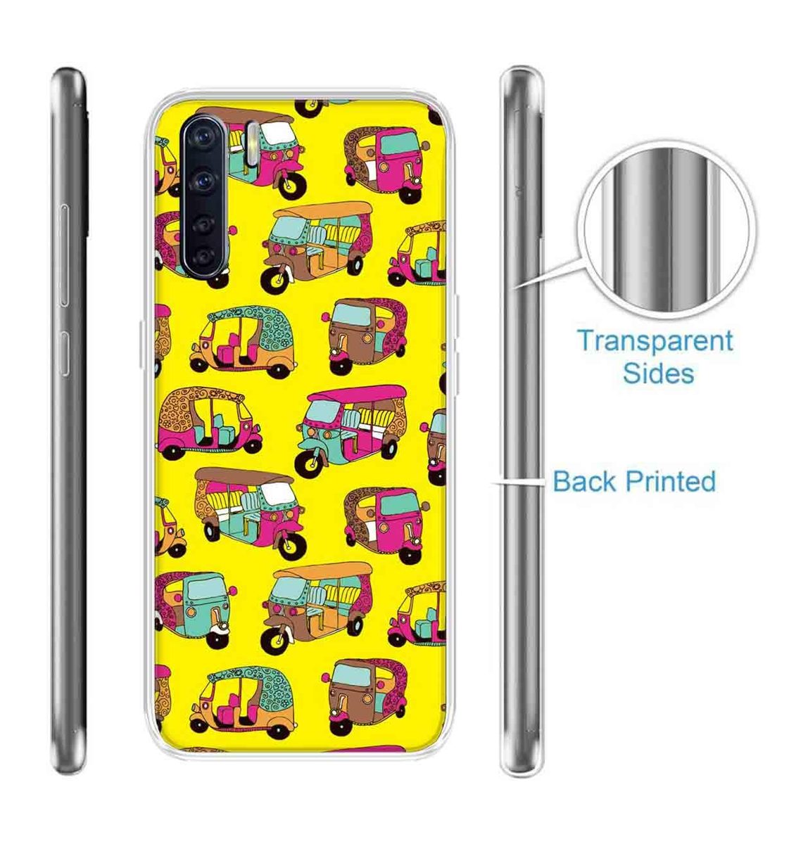 Amazon Brand - Solimo Designer Multicolor Auto Yellow Pattern Printed Soft Back Case Mobile Cover for Oppo F15