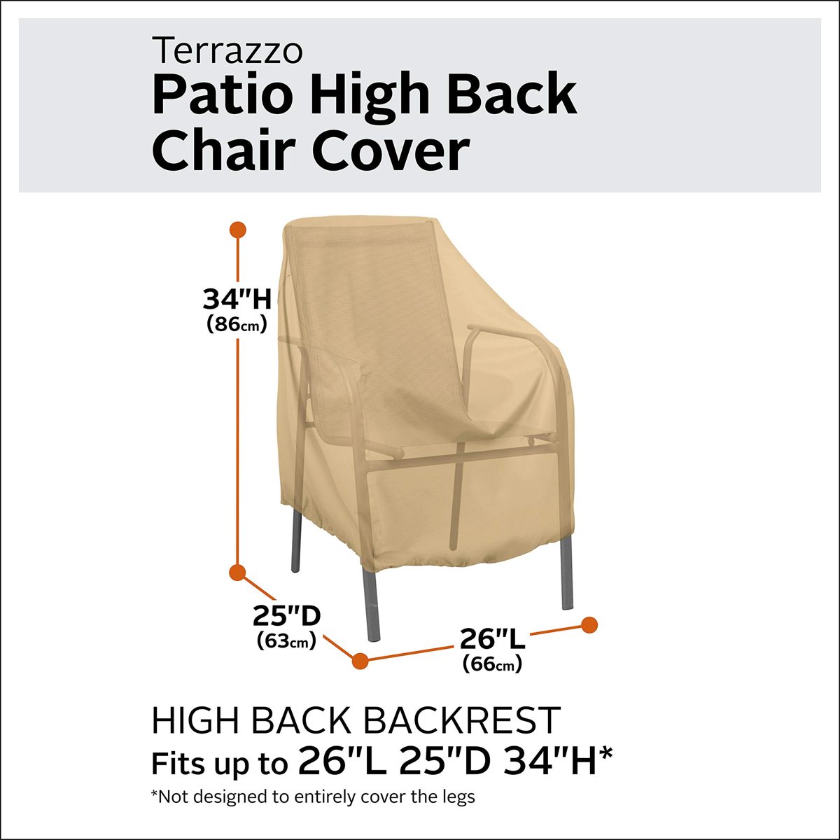 Classic Accessories 58932-EC  Terrazzo Water-Resistant 26 Inch High Back Patio Chair Cover,Sand,High Back Dining Chair