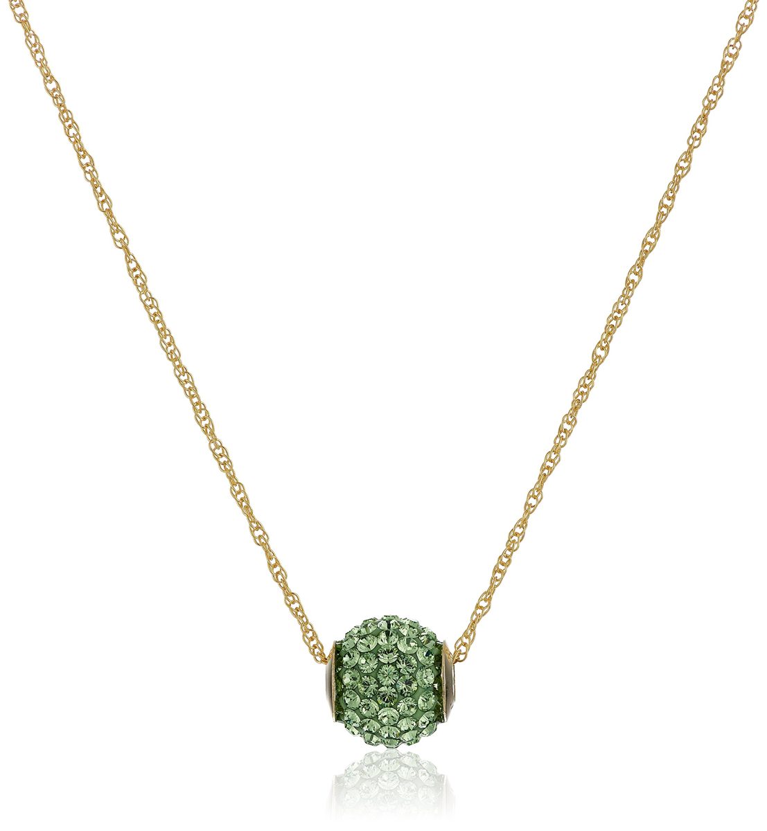10k Yellow Gold Pear Green Swarovski Crystals Slide Ball Pendant Necklace, 18"