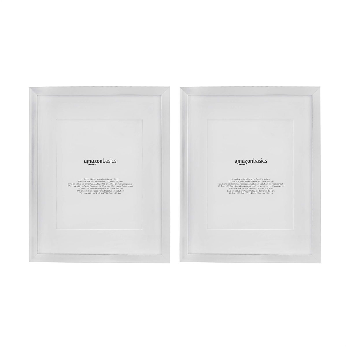 AmazonBasics 11" x 14" Photo Picture Frame or 8" x 10" with Mat - Nickel, 2-Pack