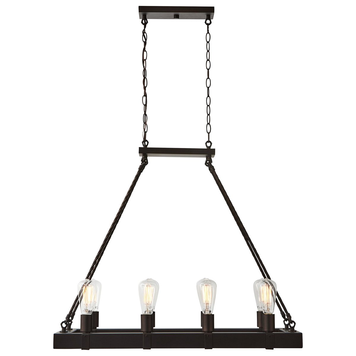 Amazon Brand – Stone & Beam Rustic Rectangular Beam Ceiling Chandelier With 8 Edison Light Bulbs - 32 x 14,25 x 27.5 Inches, Oil Rubbed Bronze