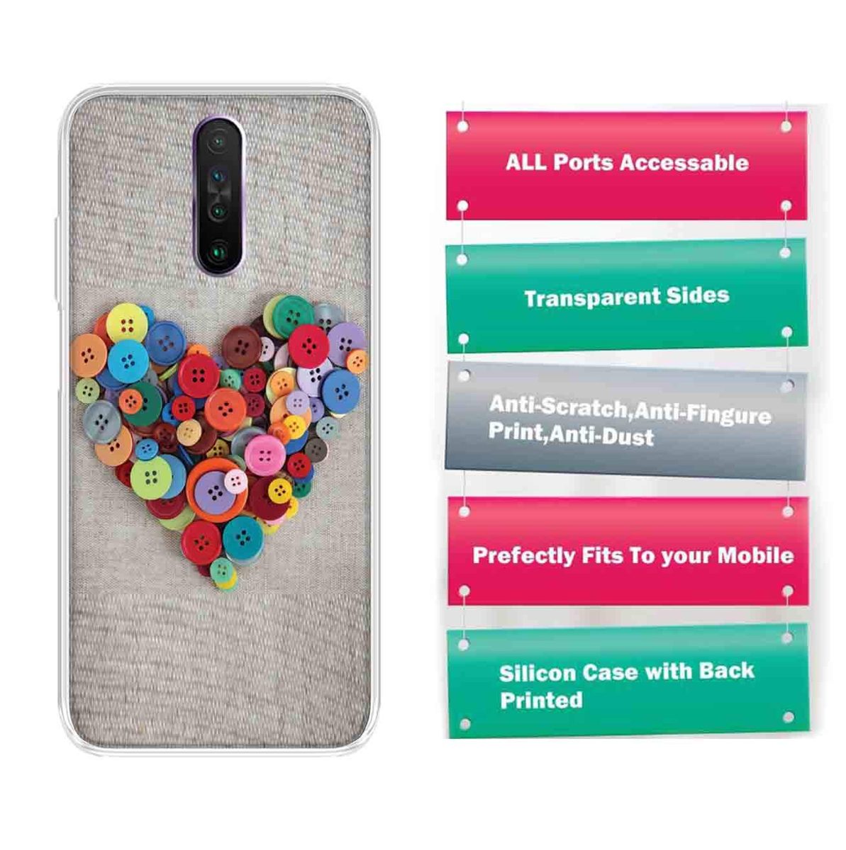 Amazon Brand - Solimo Designer Multicolor Button Heart Pattern Printed Soft Back Case Mobile Cover for Poco X2 / Xiaomi Redmi K30