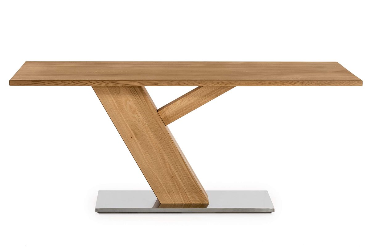 Amazon Brand - Alkove Hayes Solid Wood Dining Table with Stainless Steel Base, Seats 6, 180 x 90 x 75cm, Wild Oak/Stainless Steel